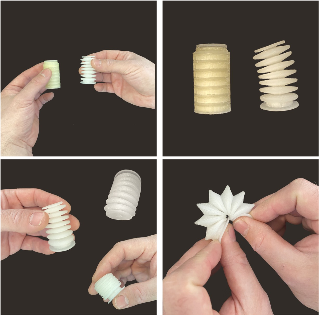 FGF Fused Granulate Febrication FGM Fused Granulate Modeling FGF Fused Granulate Febrication FGM Fused Granulate Modeling Multi-material part example BVOH TPE 45 ShA shore A flexible material bellows