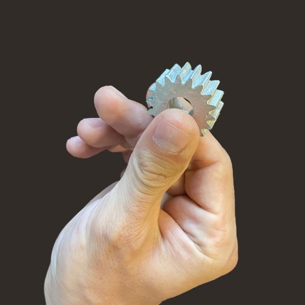 FGF Fused Granulate Fabrication FGM Fused Granulate Modeling stainless steel gear Pollen AM mim metal cim ceramic technical 3D printing 3D printer industrial pellets granules extrusion small series medium series stainless steel thermoplastic granules open to materials multi-material