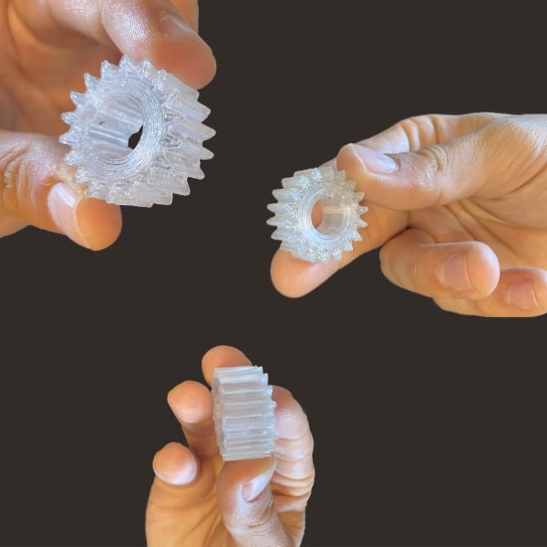 pc gear tranlucent translucide transparent Pollen AM mim metal cim ceramic technical 3D printing 3D printer industrial pellets granules extrusion small series medium series stainless steel thermoplastic granules open to materials multi-material
