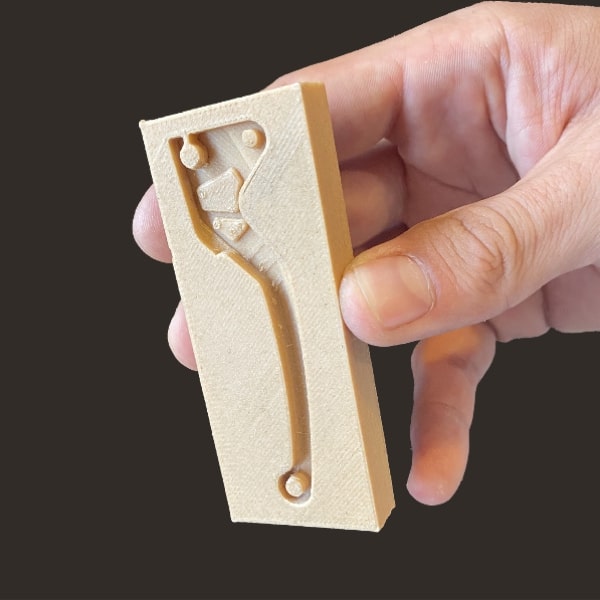 brake handle mold Pollen AM mim metal cim ceramic technical 3D printing 3D printer industrial pellets granules extrusion small series medium series stainless steel thermoplastic granules open to materials multi-material