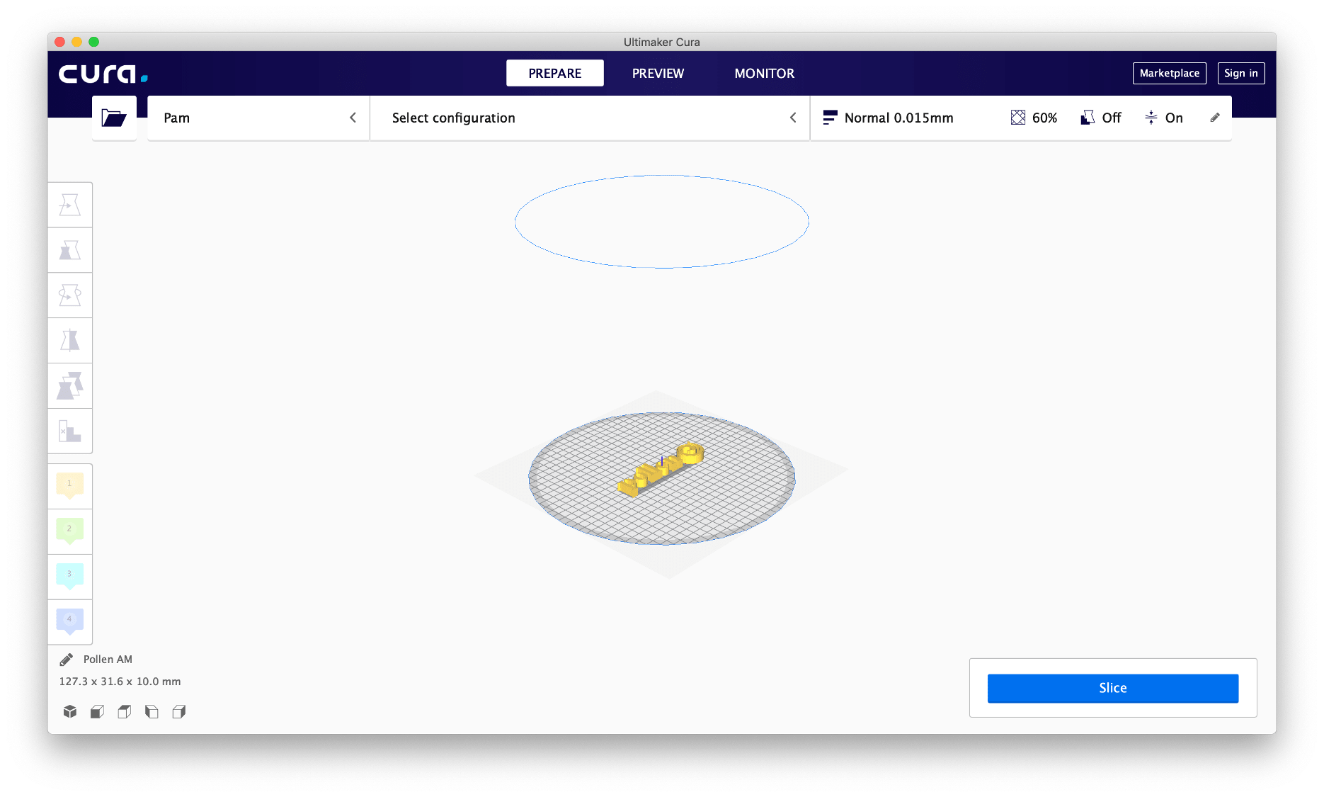 Import 3D file in the slicing software 3D printing 3D printer additive manufacturong Pollen AM Pam 3D printers Cura