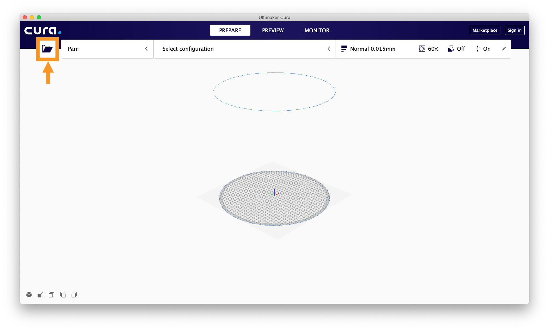 Importer un fichier 3D dans le logiciel de tranchage Impression 3D Imprimante 3D Fabrication additive Pollen AM Pam Imprimantes 3D Cura