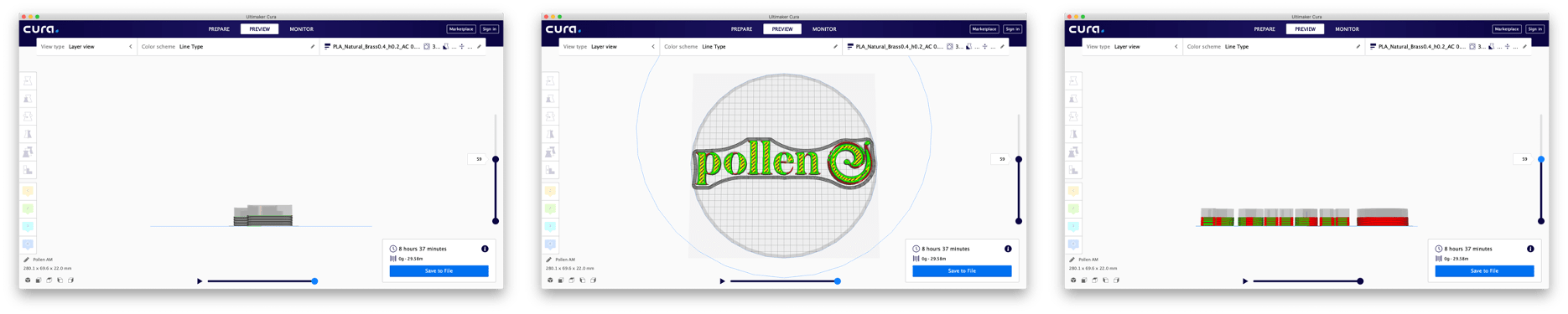 FGF Fused Granulate Febrication FGM Fused Granulate Modeling Déplacer un fichier 3D vers un logiciel de découpe Impression 3D Imprimante 3D Fabrication additive Pollen AM Pam Imprimantes 3D Cura