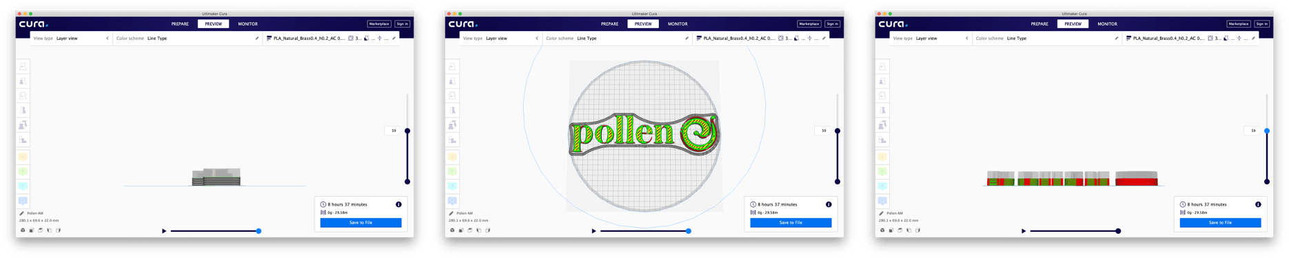 Move 3D file in the slicing software 3D printing 3D printer additive manufacturong Pollen AM Pam 3D printers Cura