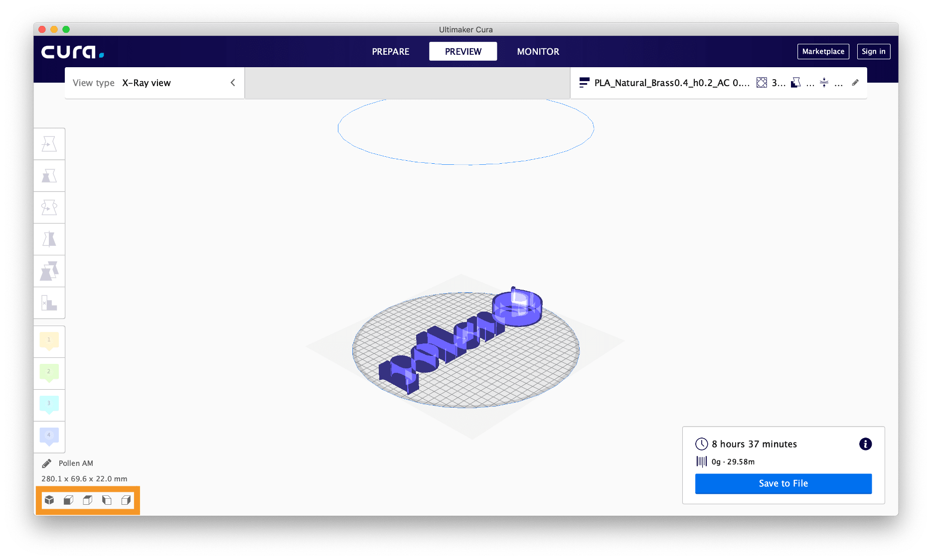 Move 3D file in the slicing software 3D printing 3D printer additive manufacturong Pollen AM Pam 3D printers Cura