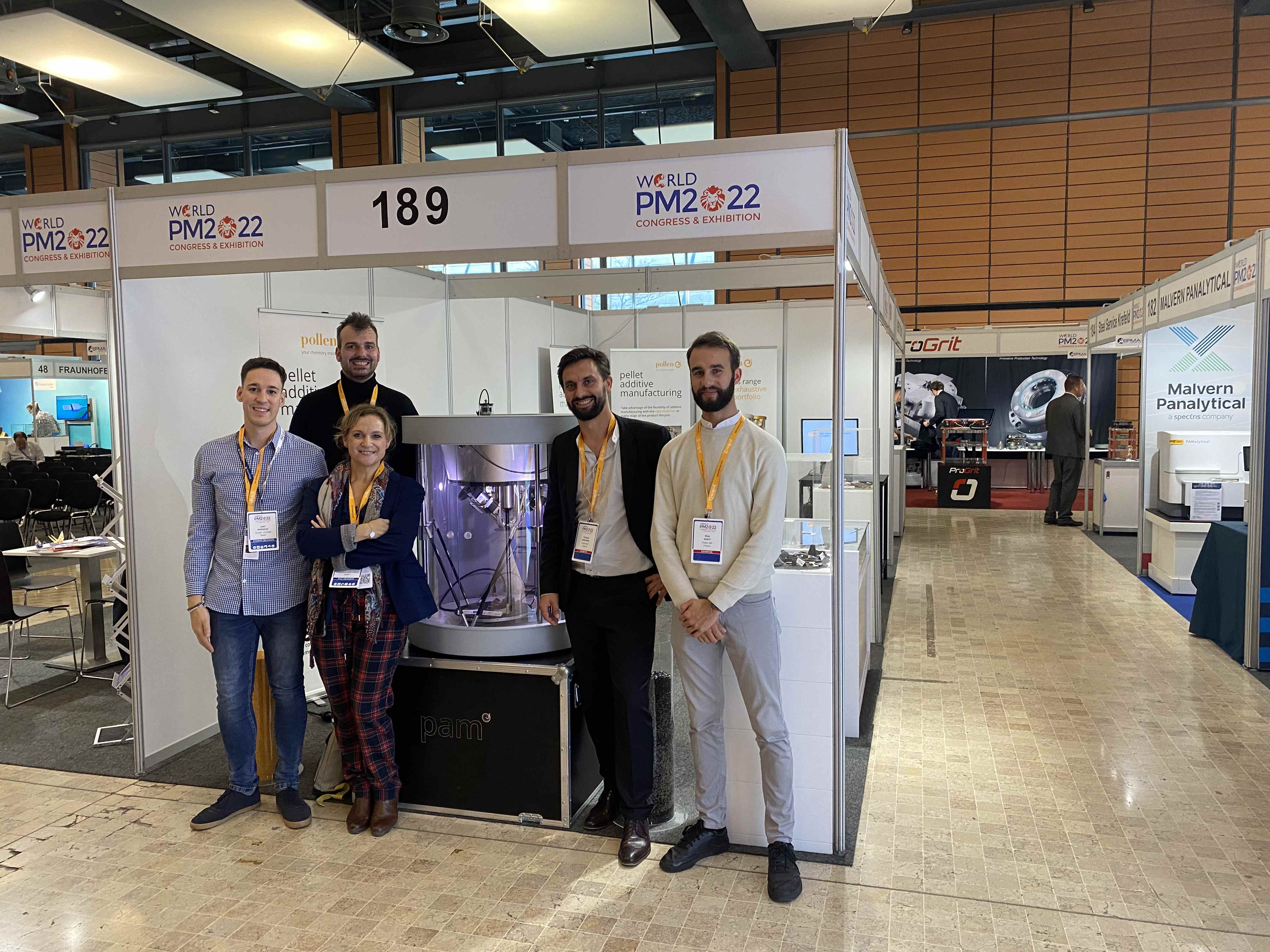 FGF Fused Granulate Modeling FGM Fused Granulate Modeling World PM 2022 Pollen AM mim metal cim ceramic technical 3D printing 3D printer industrial pellets granules extrusion small series medium series stainless steel thermoplastic granules open to materials multi-material thibaud Deshons