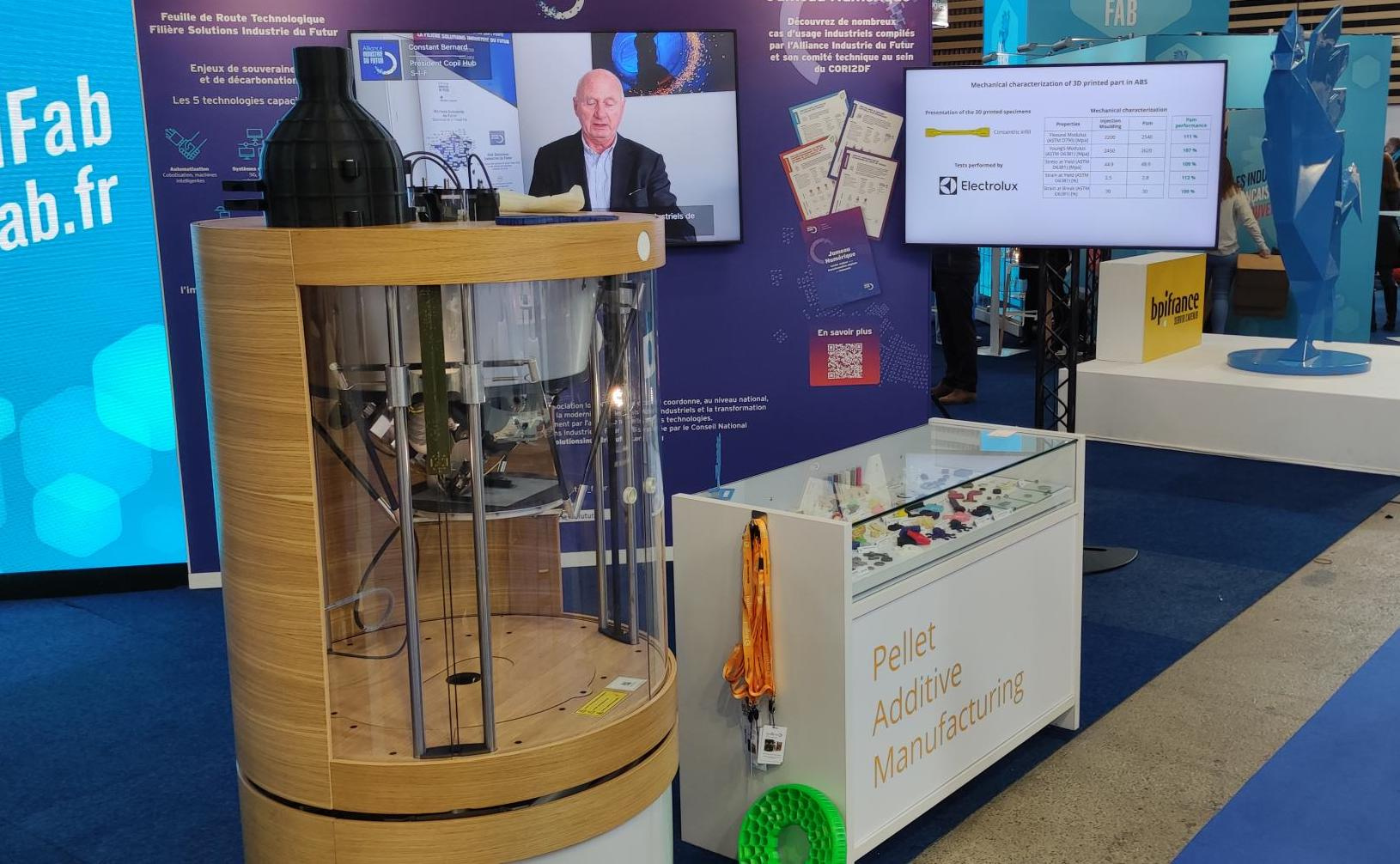 FGF Fused Granulate Modeling FGM Fused Granulate Modeling 3D print Paris 2022 Pollen AM mim metal cim ceramic technical 3D printing 3D printer industrial pellets granules extrusion small series medium series stainless steel thermoplastic granules open to materials multi-material